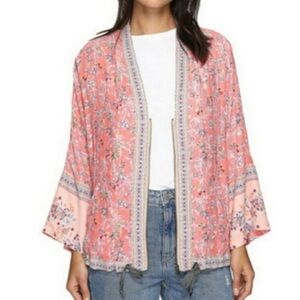 Free People Wildflower‎ Cinched Kimono Jacket Floral Oversized Coral Womens XS/S